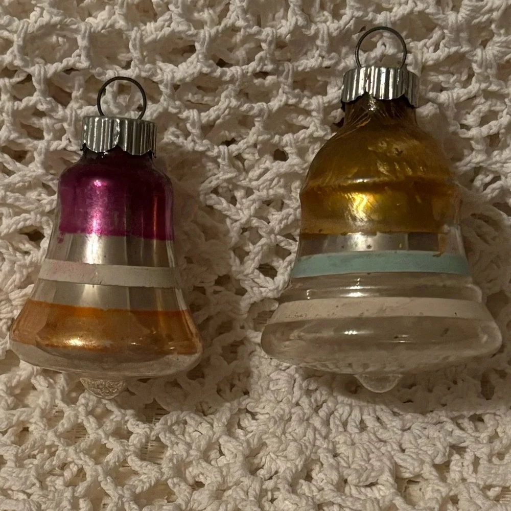 Vintage Bell Christmas Ornaments Shiny Brite Mercury Glass Antique MCM Red Gold
